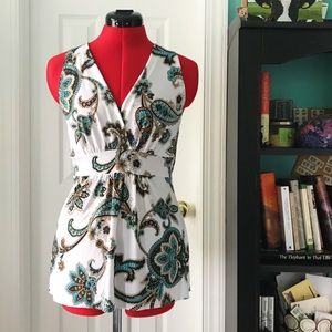 Body Central White Paisley Silk Tank Top